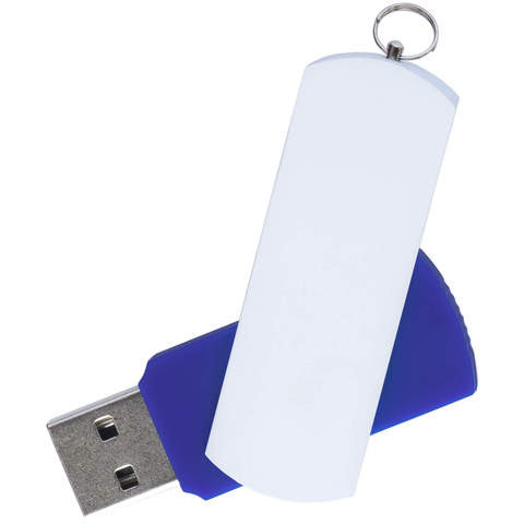 Флешка 8 ГБ синяя с белым, металл и пластик soft-touch «ЕЛЕГАНКЕ-КОЛОР»