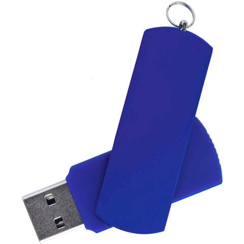 Флешка 16 ГБ синяя с синим, металл и пластик soft-touch «ЕЛЕГАНКЕ-КОЛОР»