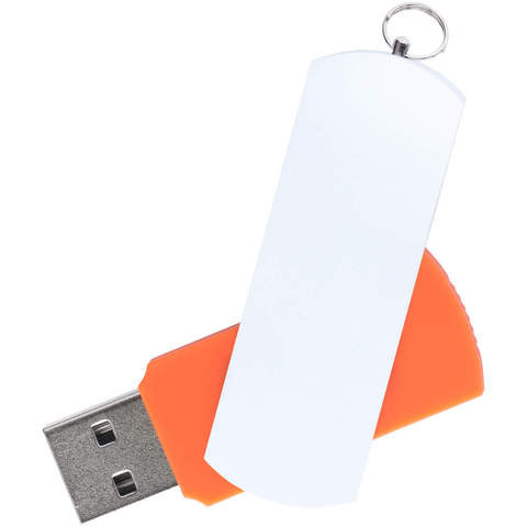 Флешка 32 ГБ оранжевая с белым, металл и пластик soft-touch «ЕЛЕГАНКЕ-КОЛОР»