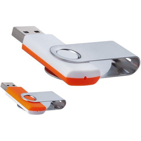 Бело-оранжевая флешка 16 гб, металл и пластик soft-touch «ТВИСТ-МИКС»