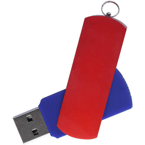Флешка 64 ГБ синяя с красным, металл и пластик soft-touch «ЕЛЕГАНКЕ-КОЛОР»