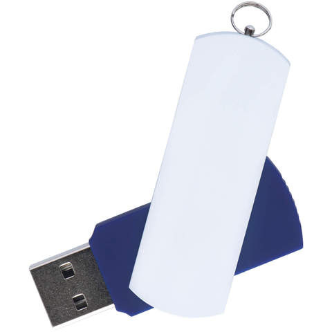 Флешка 16 ГБ темно-синяя с белым, металл и пластик soft-touch «ЕЛЕГАНКЕ-КОЛОР»