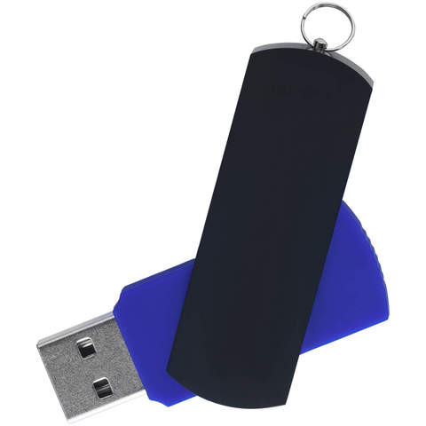 Флешка 16 ГБ синяя с черным, металл и пластик soft-touch «ЕЛЕГАНКЕ-КОЛОР»