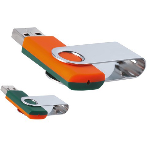 Флешка 32 ГБ оранжево-зеленая, металл и пластик soft-touch «ТВИСТ-МИКС»