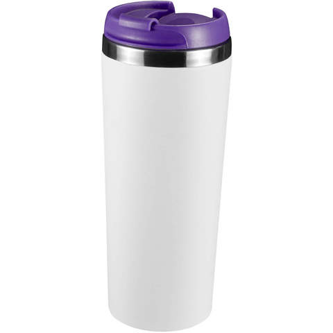 Белая с фиолетовой крышкой термокружка 420мл., металл и пластик «КОМО-ВХИТЕ»