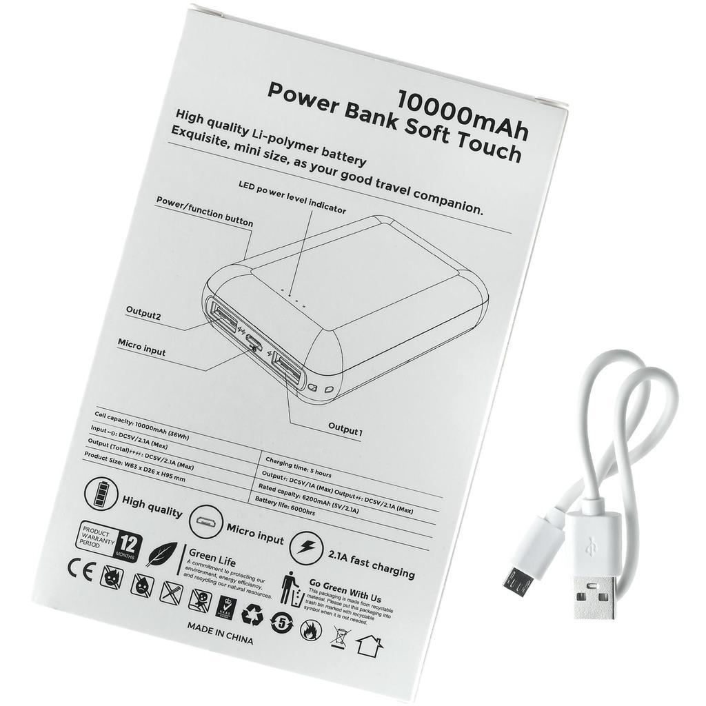 Картинка Белый внешний аккумулятор candy soft, 10000 ма·ч, пластик и soft-touch
