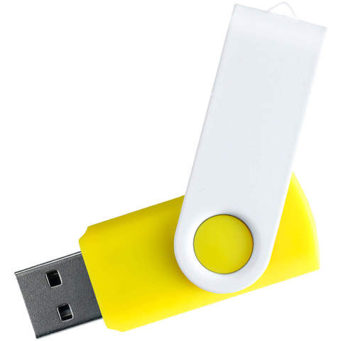 Флешка 4 ГБ желтая с белым, металл и пластик soft-touch «ТВИСТ-ВХИТЕ-КОЛОР»