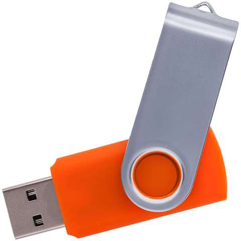 Оранжевая флешка 32 гб, металл и пластик soft-touch «ТВИСТ»