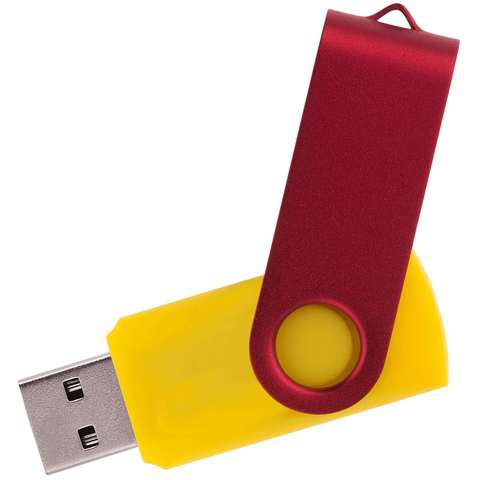 Флешка 32 ГБ желтая с красным, металл и пластик soft-touch «ТВИСТ-КОЛОР-МИКС»
