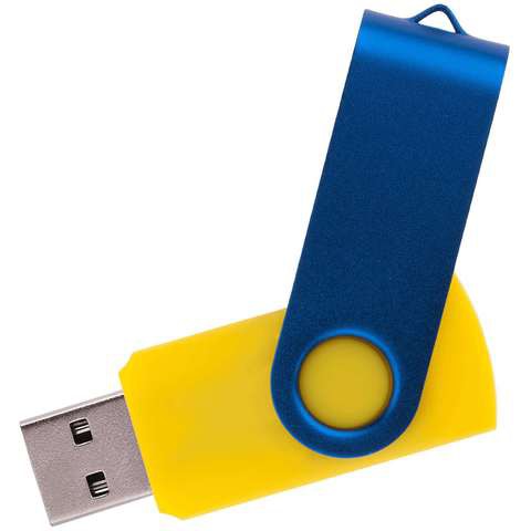 Желтая с синим флешка 16 гб, металл и пластик soft-touch «ТВИСТ-КОЛОР-МИКС»