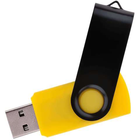 Флешка 32 ГБ желтая с черным, металл и пластик soft-touch «ТВИСТ-КОЛОР-МИКС»