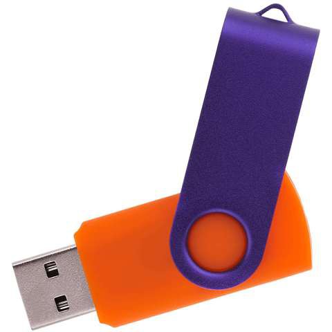 Оранжевая с фиолетовым флешка 16 гб, металл и пластик soft-touch «ТВИСТ-КОЛОР-МИКС»