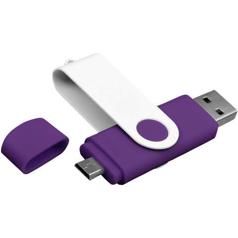 Флешка 32 ГБ фиолетовая с белым, металл и пластик soft-touch «ТВИСТ-КОЛОР-ОТГ»